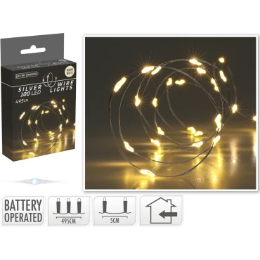 JK Home Décor - Ασημένιο Σύρμα 100Led BO WW