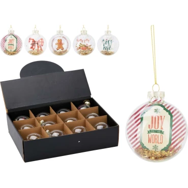 JK Home Décor - Μπάλα Χριστουγέννων Joy από Γυαλί 8cm 6Σχδ