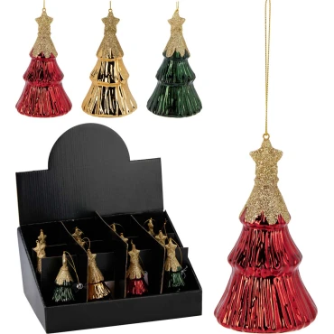 JK Home Décor - Στολίδι Δέντρο από Γυαλί 7x13cm 3Σχδ