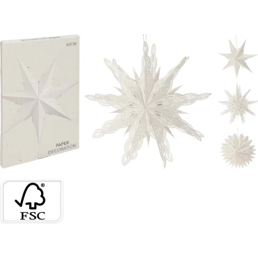 JK Home Décor - Αστέρι Λευκό από Χαρτι 60cm 3Σχδ