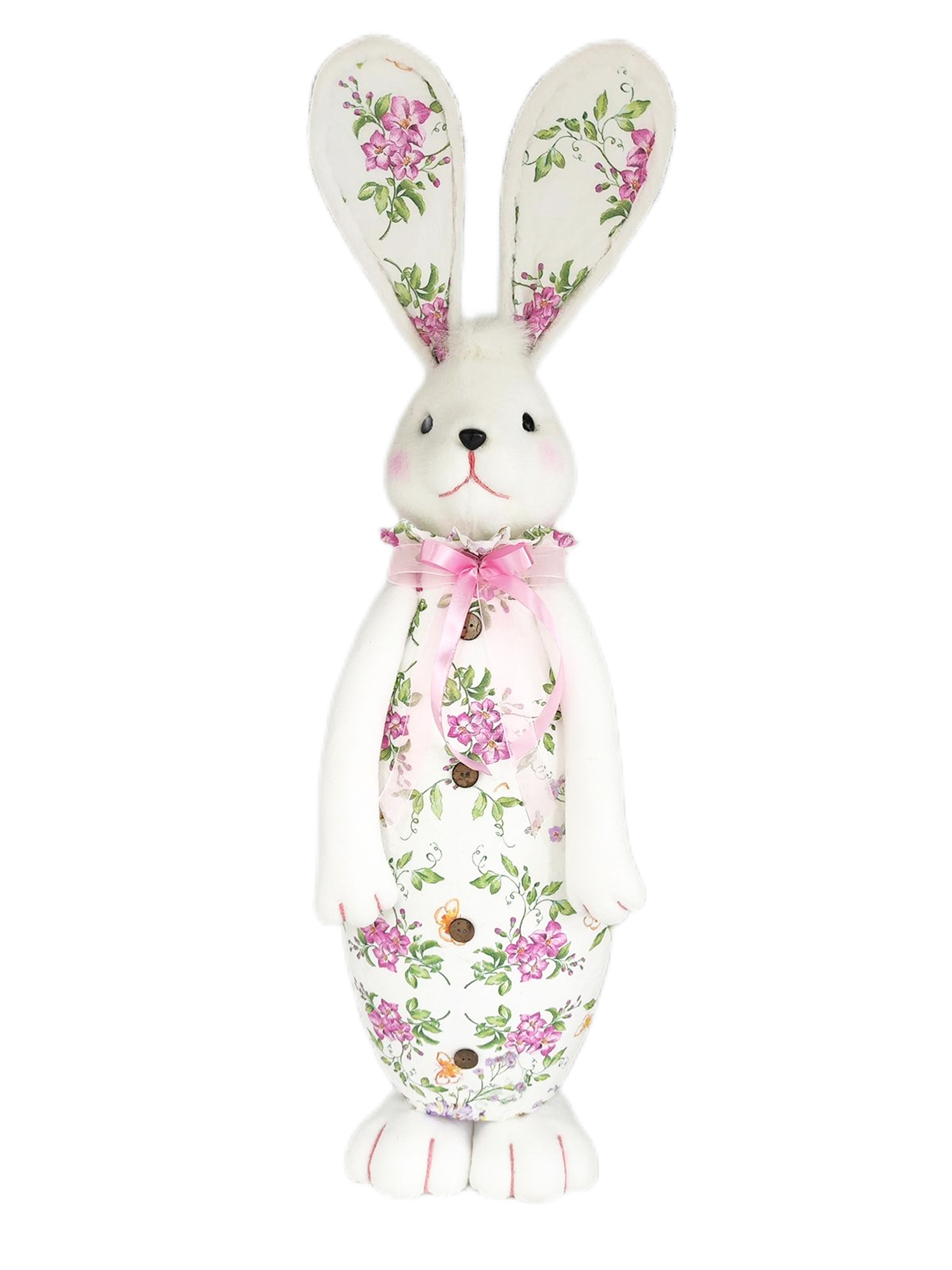 JK Home Décor - Λαγός με Λουλούδια από Φελιζόλ Λευκό 50cm