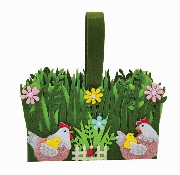 JK Home Décor - Καλάθι Τσόχινο με Κοτούλες Πράσινο 17.5x9.5x10.5cm