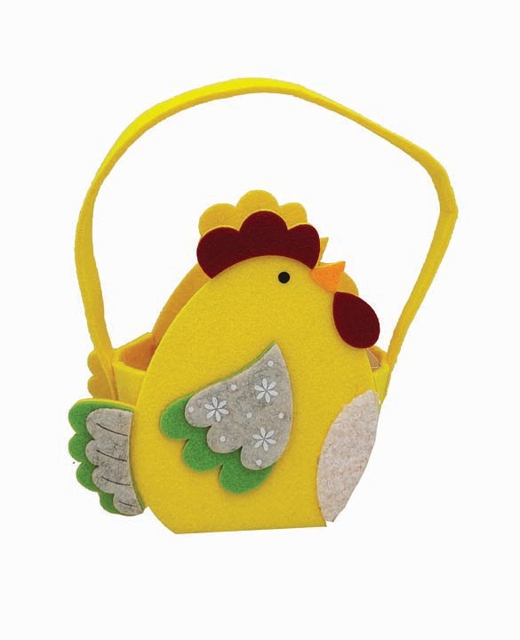 JK Home Décor - Καλάθι Τσόχινο με Κοτούλα Κίτρινο 12.8x6.5x13.5cm