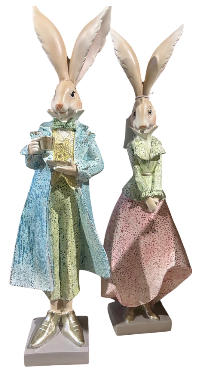 JΚ Home Decor - Λαγοί Ζευγάρι με Τσάι Πολυρεζίν 47cm S/2