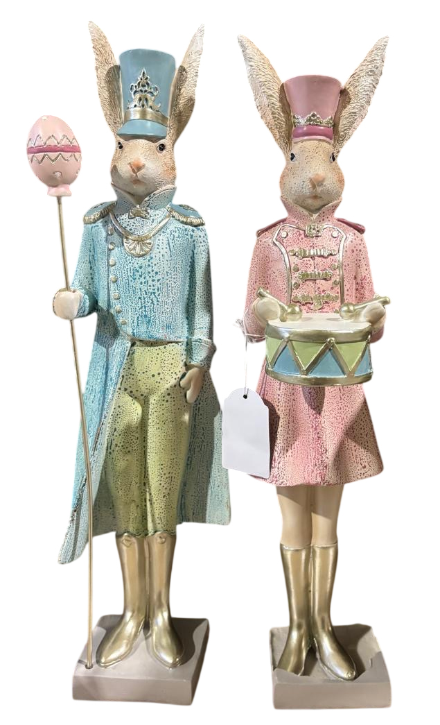 JΚ Home Decor - Λαγοί Ζευγάρι με Αυγό Πολυρεζίν 43cm S/2