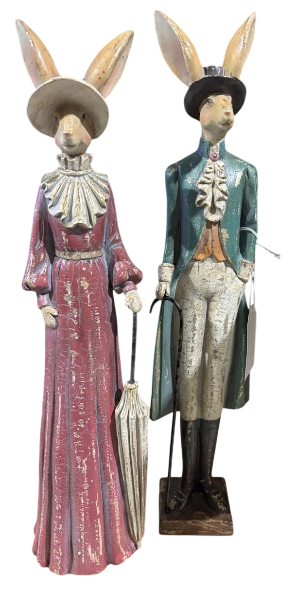 JΚ Home Decor - Λαγοί Ζευγάρι με Ομπρέλα Πολυρεζίν 39cm S/2