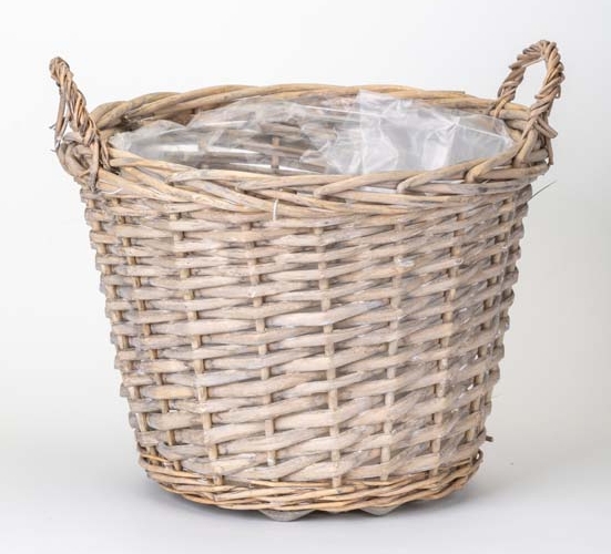 JΚ Home Décor - Καλάθι Ψάθινο Γκρι με Μαύρη Επένδυση 30x23cm