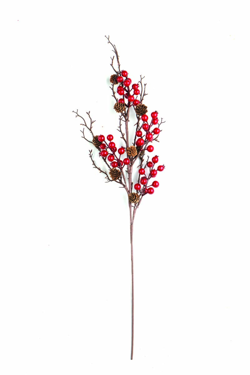 JK Home Décor - Κλαδί Berries με Κουκουνάρι 76cm
