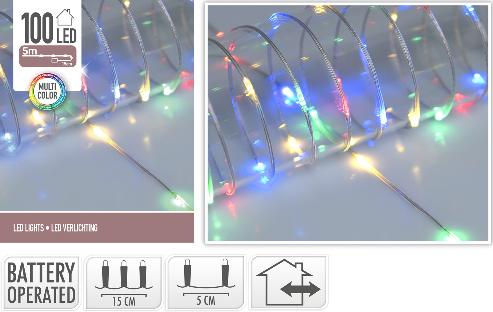 JΚ Home Décor - Λαμπάκια Εύκαμπτο Καλώδιο Διάφανο Multi 100LΕD
