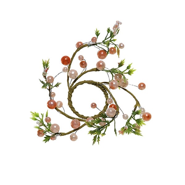 JΚ Home Décor - Στεφανάκι Εκρού-Ροζ με Πέρλες 4cm