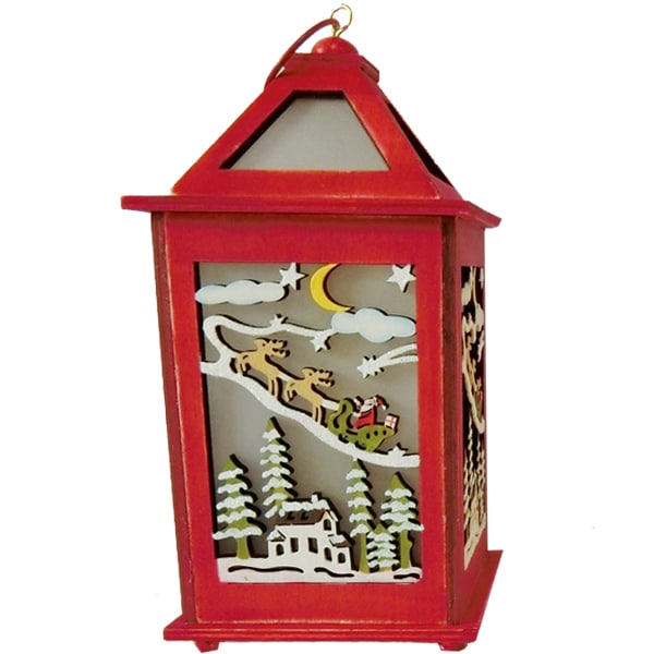 JΚ Home Décor - Φανάρι Ξύλινο LED Κόκκινο 11x11x24cm
