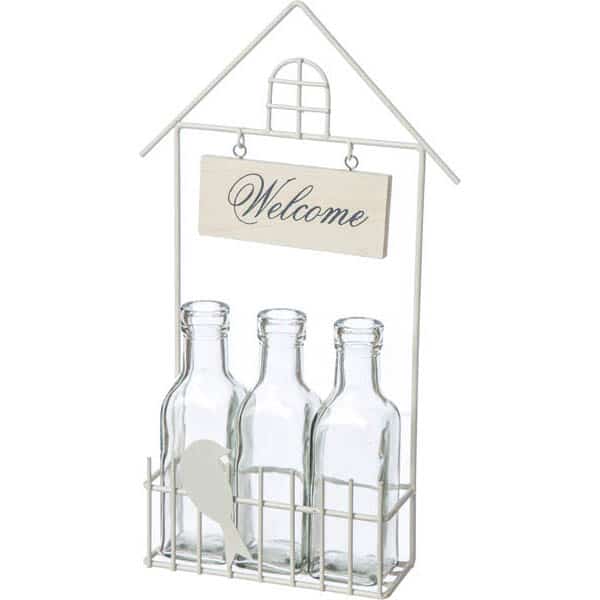 JΚ Home Décor - Βάση Μεταλλική Λευκή με Μπουκαλάκια 16x6x37cm