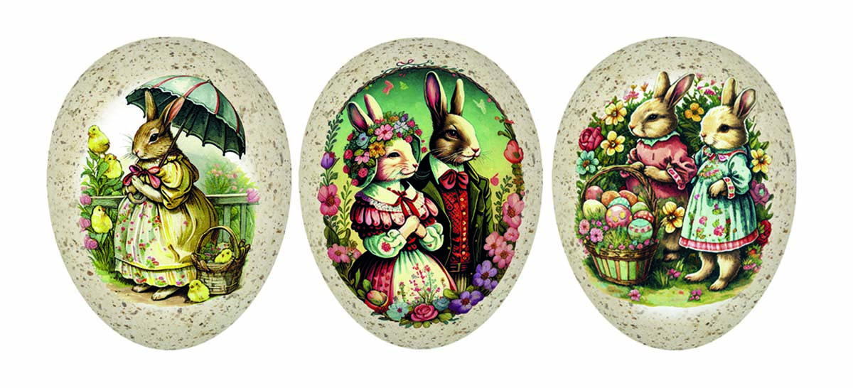 JK Home Décor - Αυγό Χάρτινο Ανοιγόμενο Rabbit Family 9cm 3Σχδ