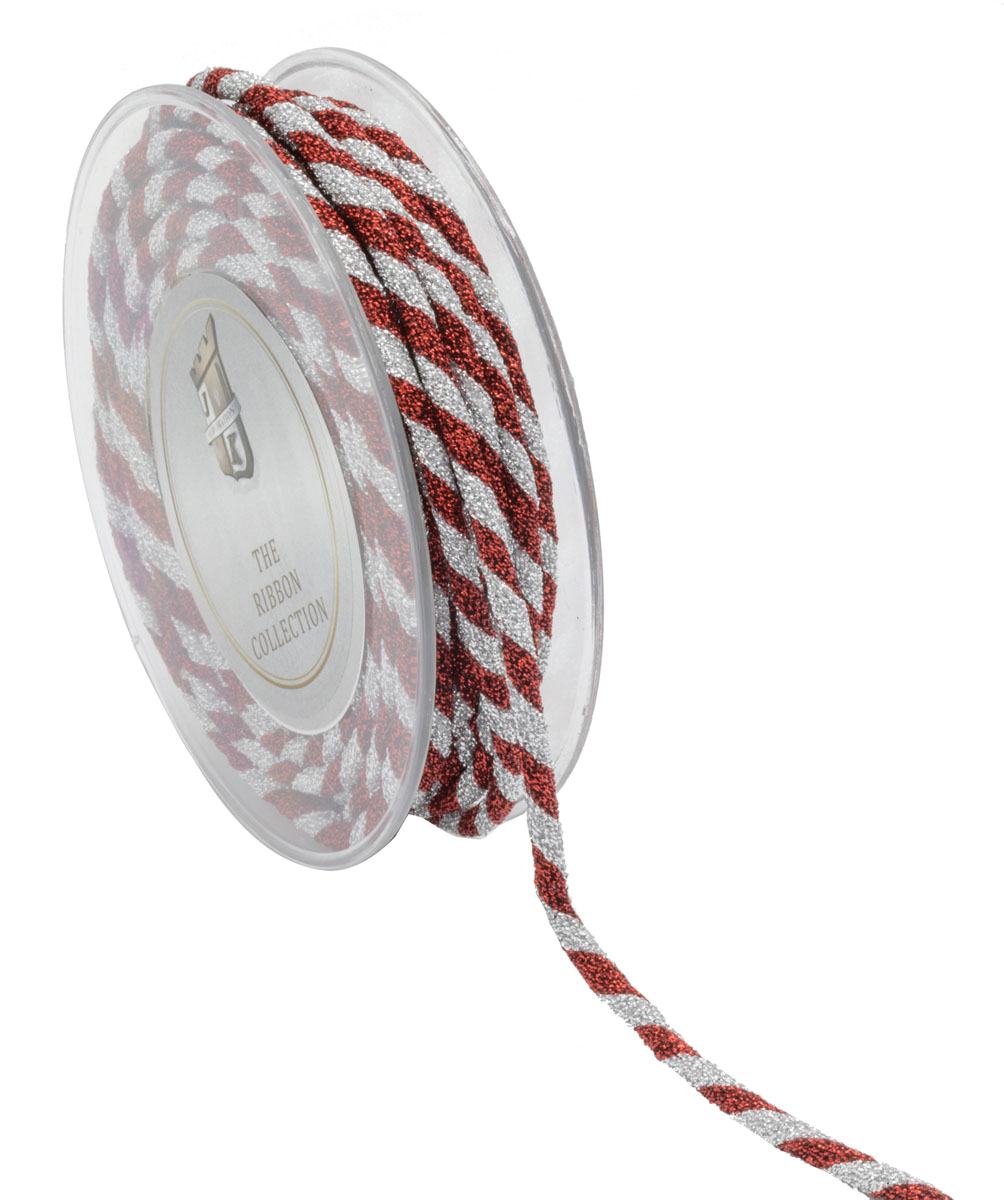 JΚ Home Décor - Κορδέλα Sparkle Lurex Tube με Σύρμα 5mmx10m Κόκκινη-Λευκή