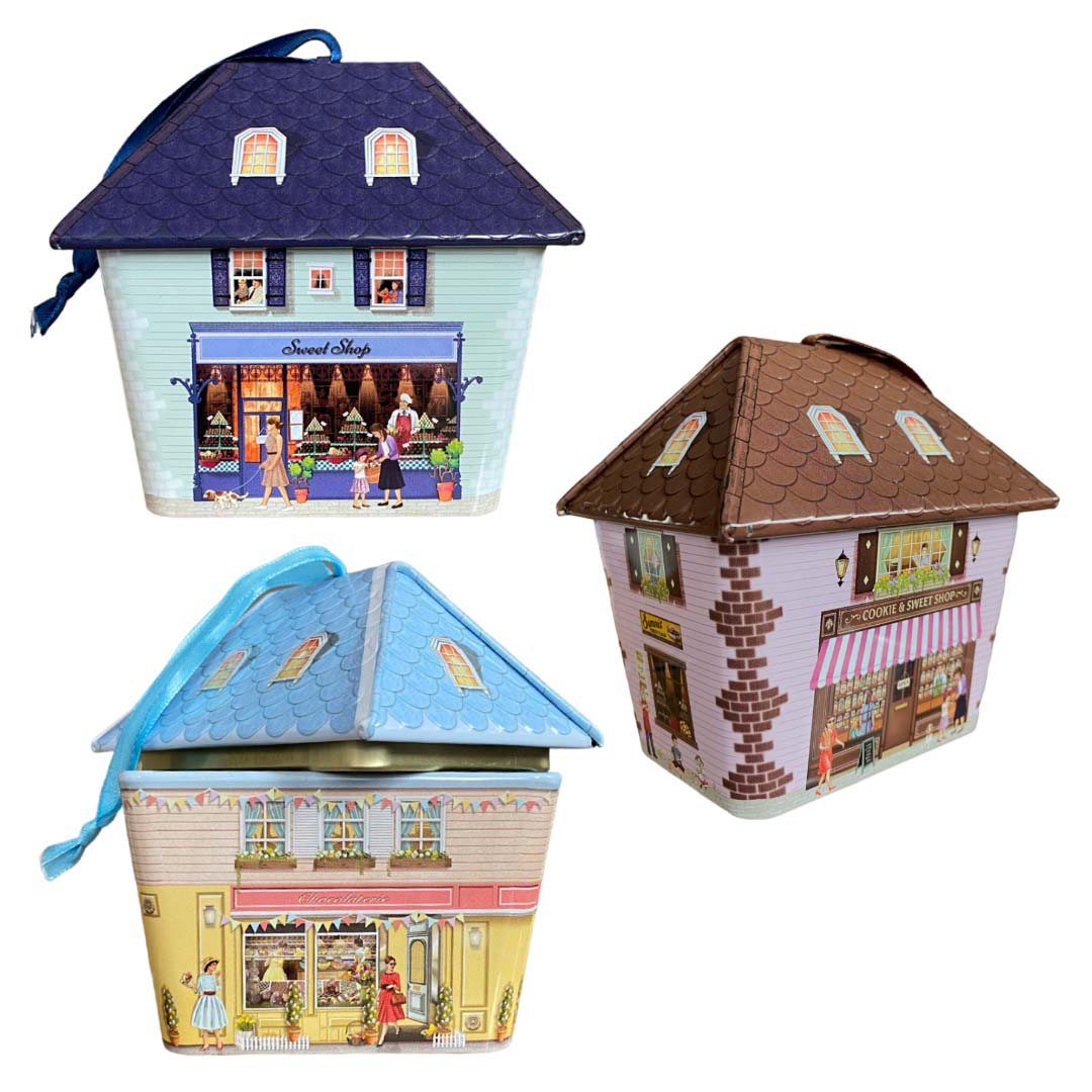 JK Home Décor - Κουτί Μεταλλικό Σπιτάκια Μαγαζίά 11x8.5x9.5cm 3Σχδ