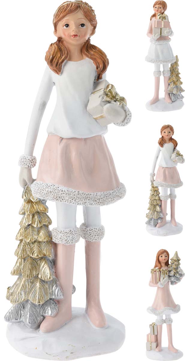 JK Home Décor - Κορίτσι Χριστουγέννων Ροζ 6x18cm 3Σχδ
