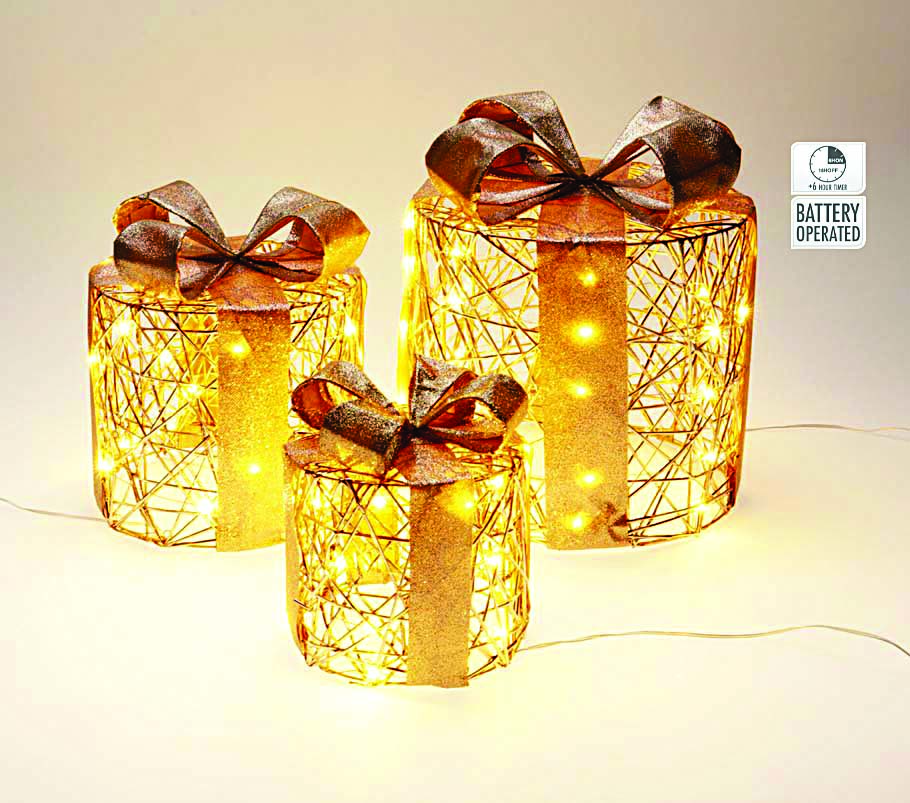 JK Home Décor - Δώρα 20-40LED Μέταλλο Χρυσό 17-30cm S/3