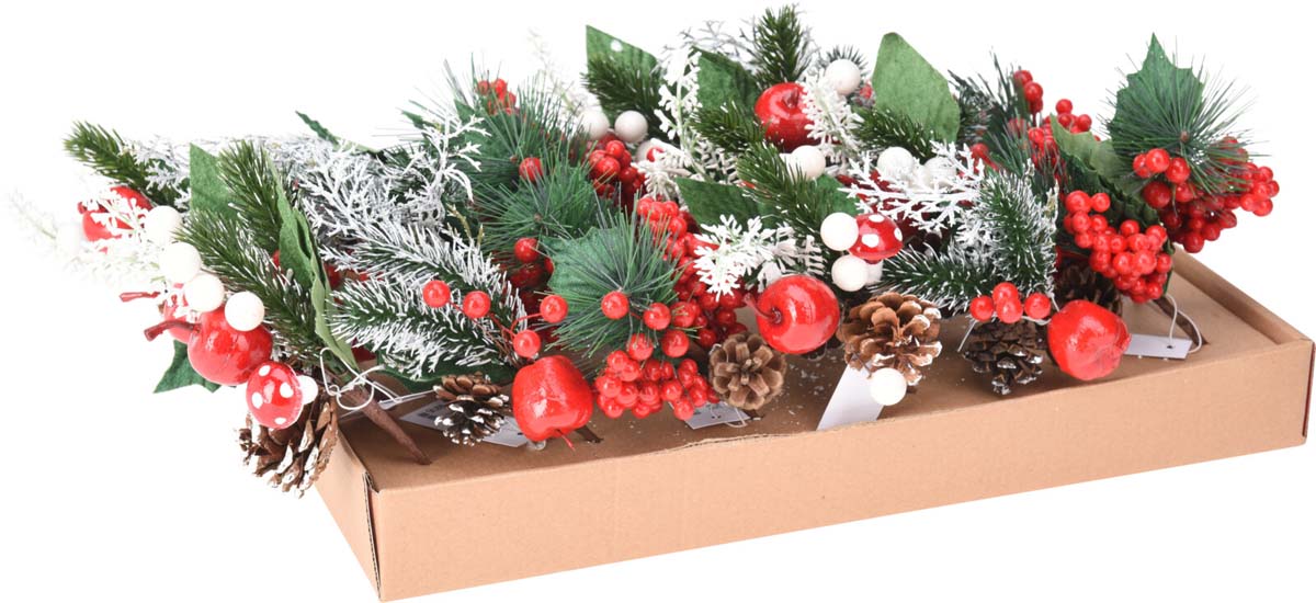 JK Home Décor - Κλαδί με Berries & Κουκουνάρι 16cm 3Σχδ