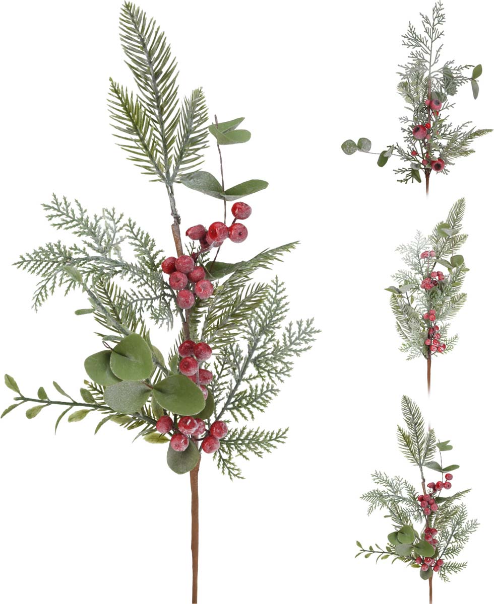 JK Home Décor - Κλαδί με Berries & Ευκάλυπτο 60cm 3Σχδ