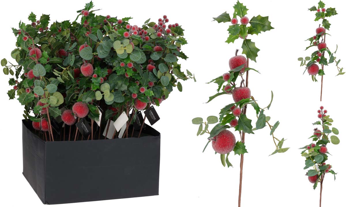 JK Home Décor - Κλαδί με Μήλα & Ευκάλυπτο 50cm 2Σχδ