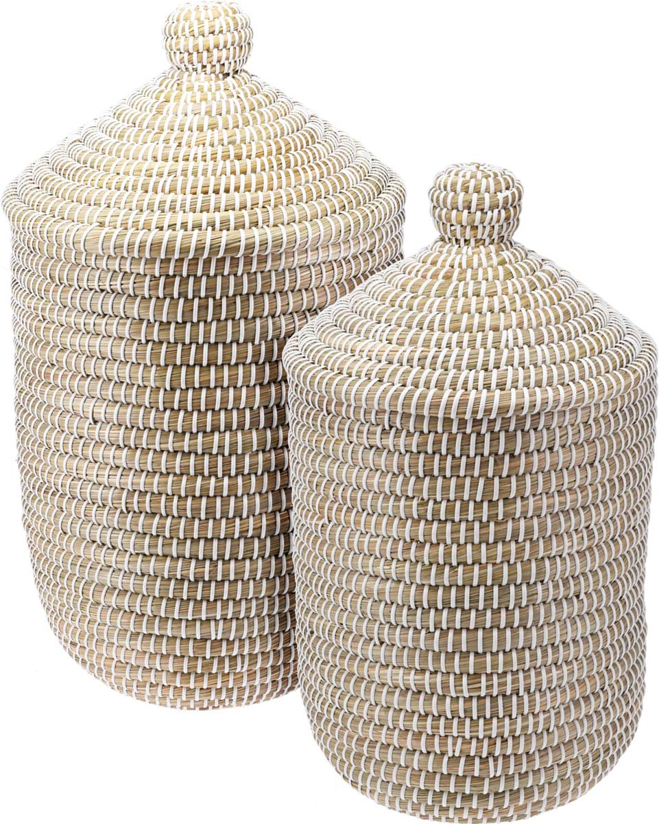 JK Home Décor - Καλάθι με Καπάκι από Seagrass 26-32x34-42cm S/3