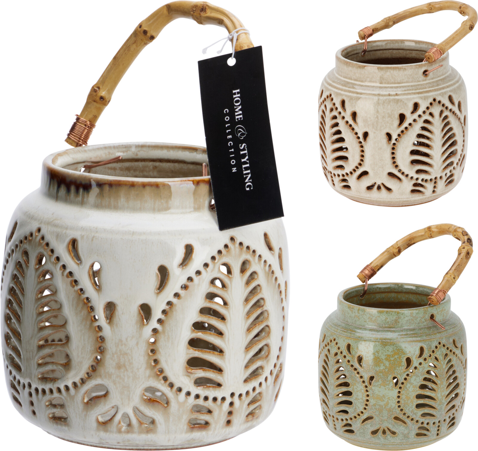 JΚ Home Decor - Φανάρι Πορσελάνη με Μπαμπού