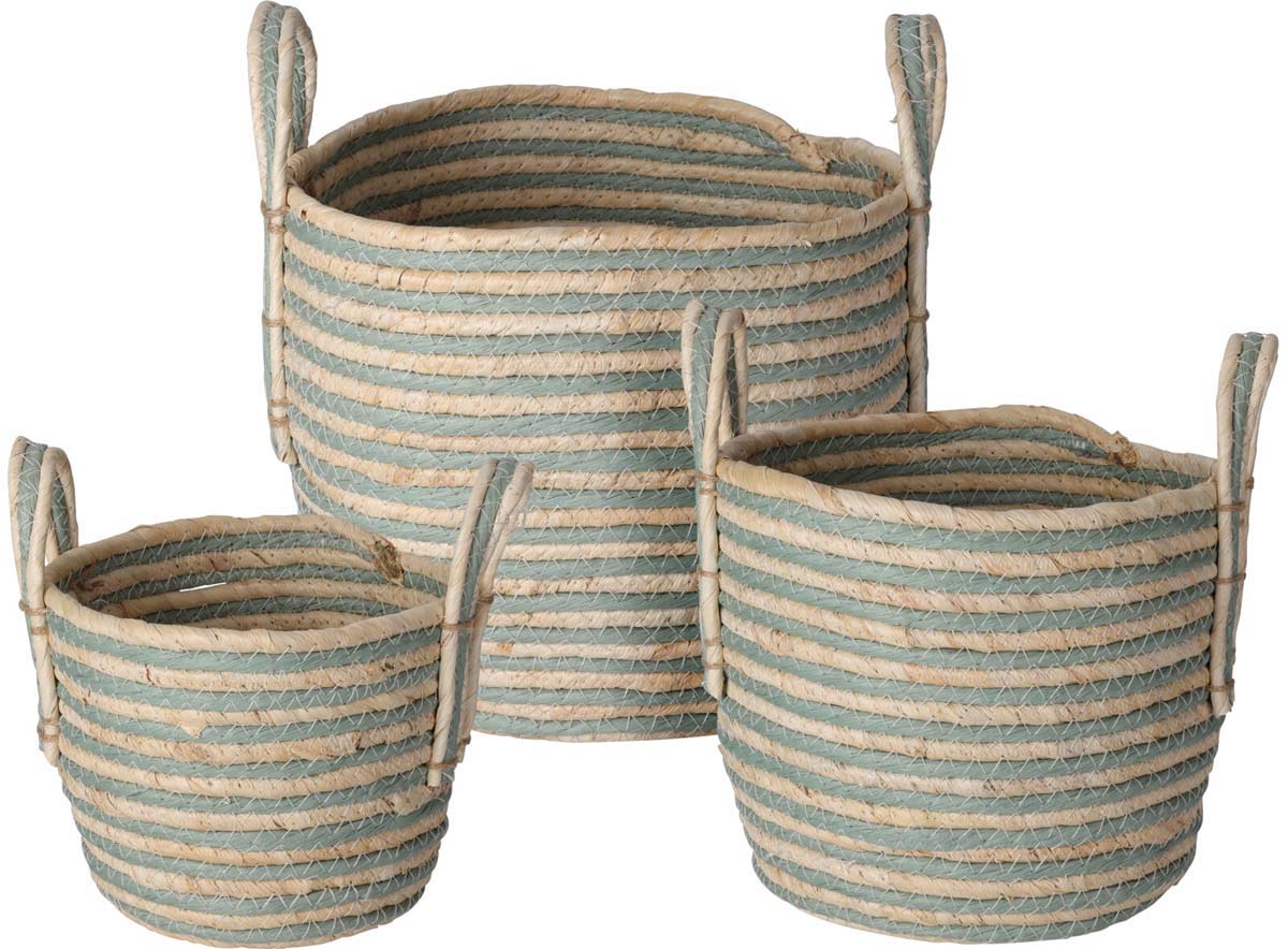 JΚ Home Décor - Καλάθι από Άχυρο Μπλε 19x16-31x10cm S/3