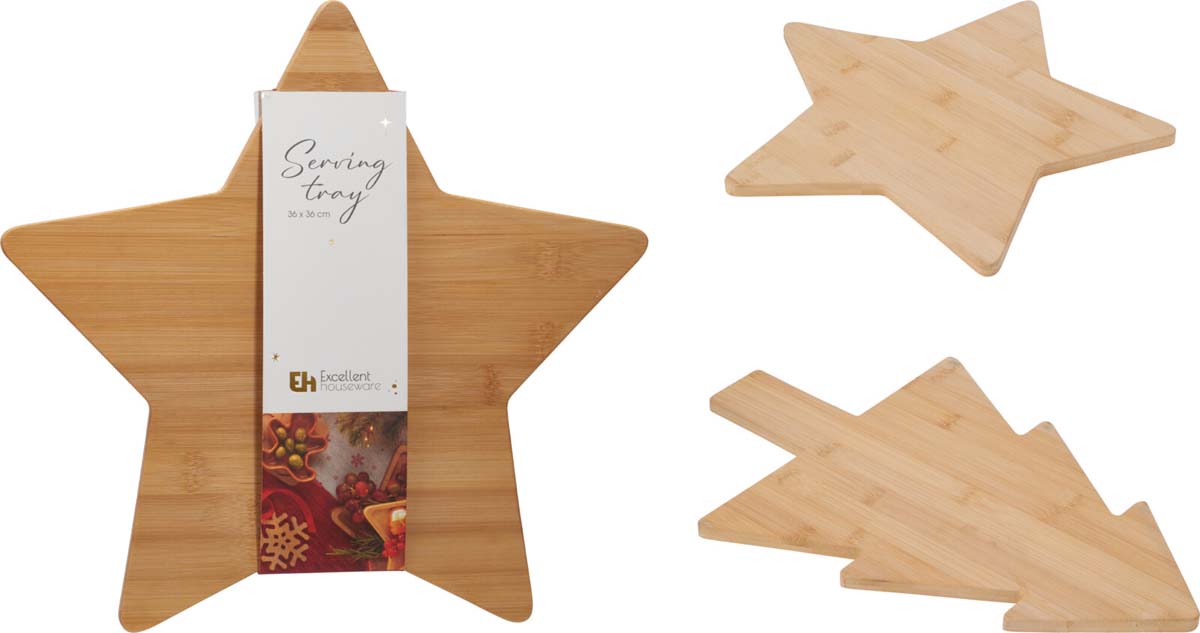 JK Home Décor - Δίσκος Bamboo Αστέρι & Δέντρο 30x44x1cm 2Σχδ