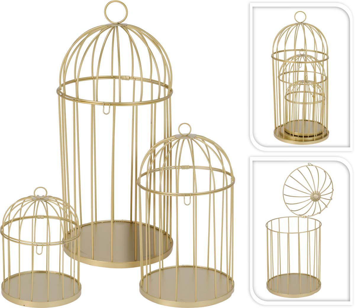 JK Home Décor - Κλουβί Μεταλλικό Χρυσό 13-19x19-41cm S/3