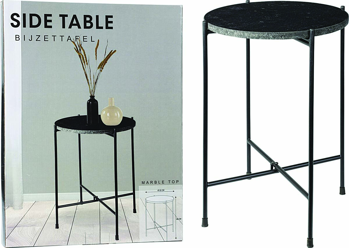 JΚ Home Décor - Τραπέζι Βοηθητικό Marble Μαύρο 35x46cm