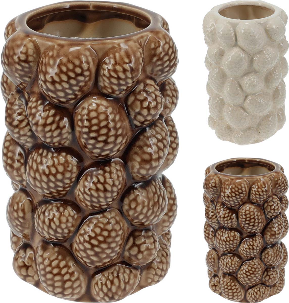 JK Home Décor - Βάζο με Κουκουνάρια Πήλινο 15x23cm 2Σχδ