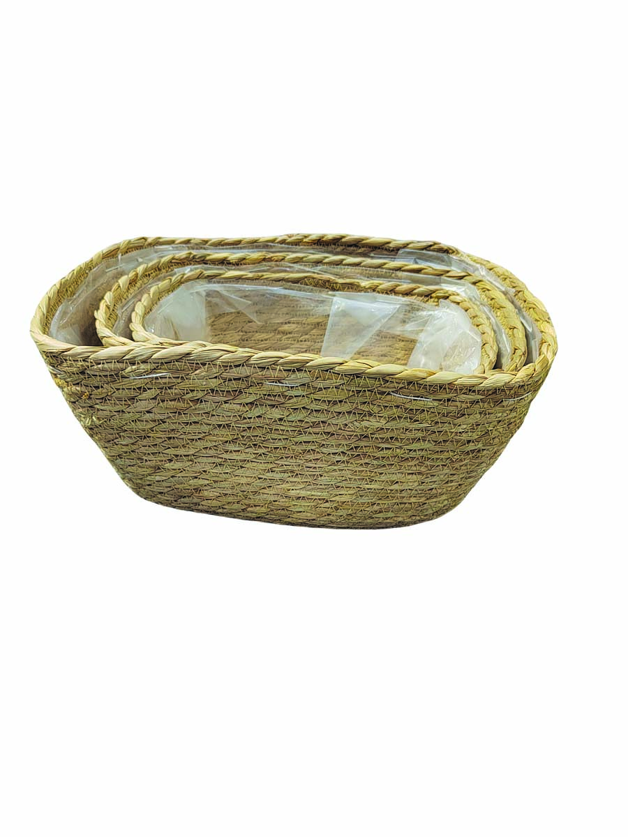 JK Home Décor - Καλάθι Seagrass Φυσικό 25-32x18-24x12-16cm S/3