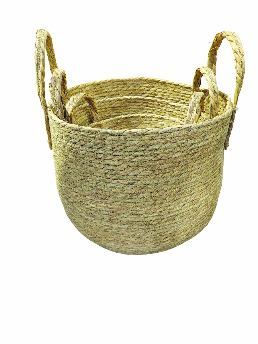 JK Home Décor - Καλάθι Seagrass με Λαβές Φυσικό 25-35x20-29cm S/3