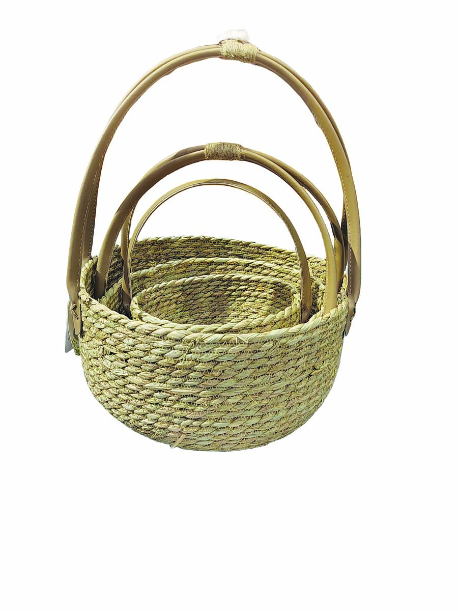 JK Home Décor - Καλάθι Seagrass με Λαβή Φυσικό 20-30x12-15x24-38cm S/3