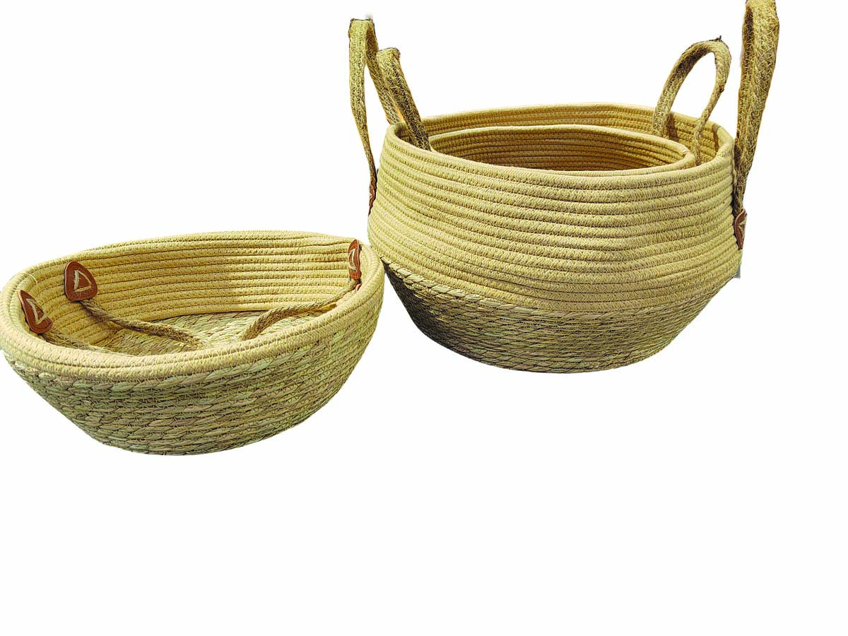 JK Home Décor - Καλάθι Seagrass με Λαβές Φυσικό 28-36x20-22cm S/3