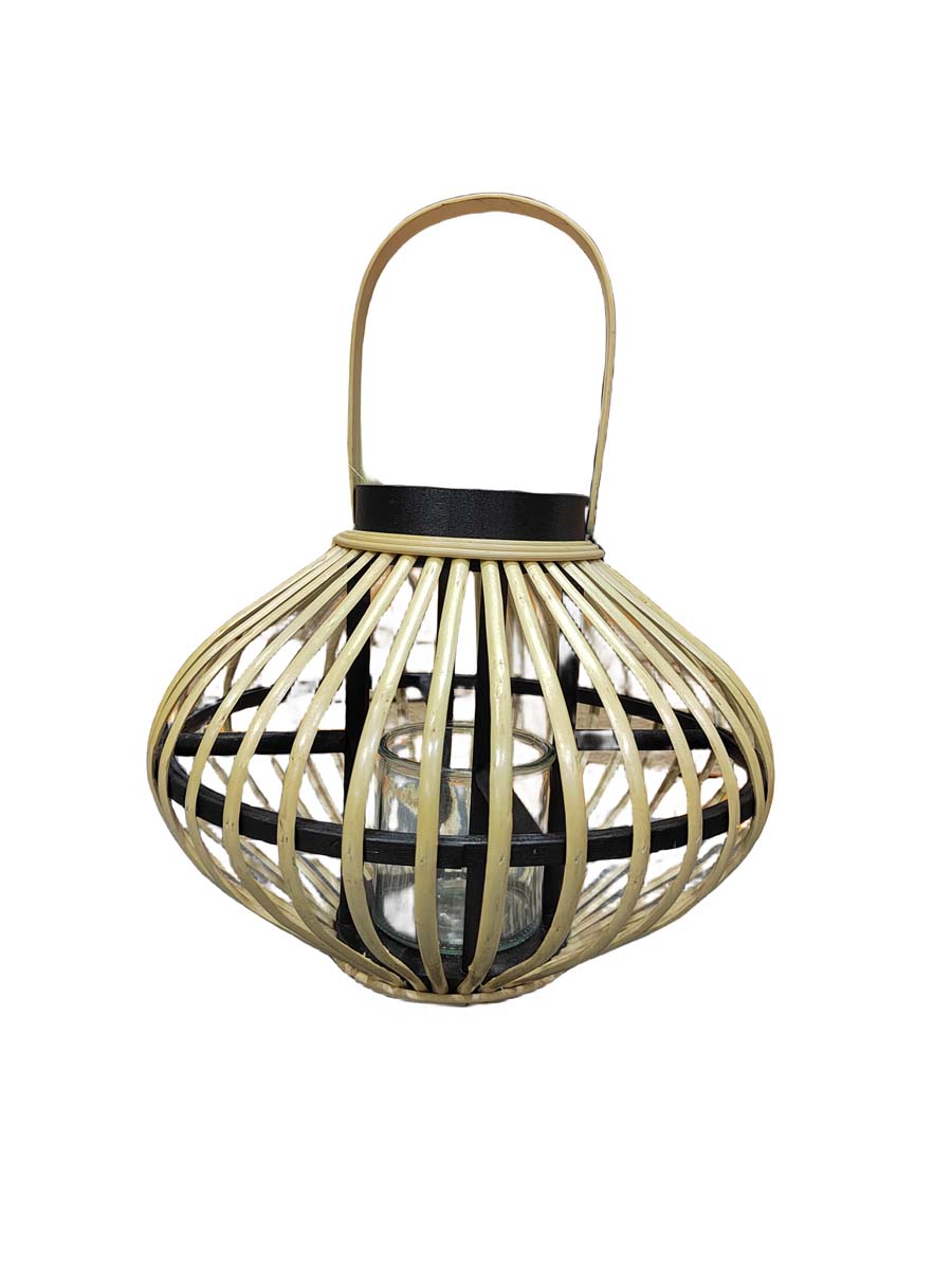 JK Home Décor - Φανάρι Ψάθινο με Κηροπήγιο 35x30cm