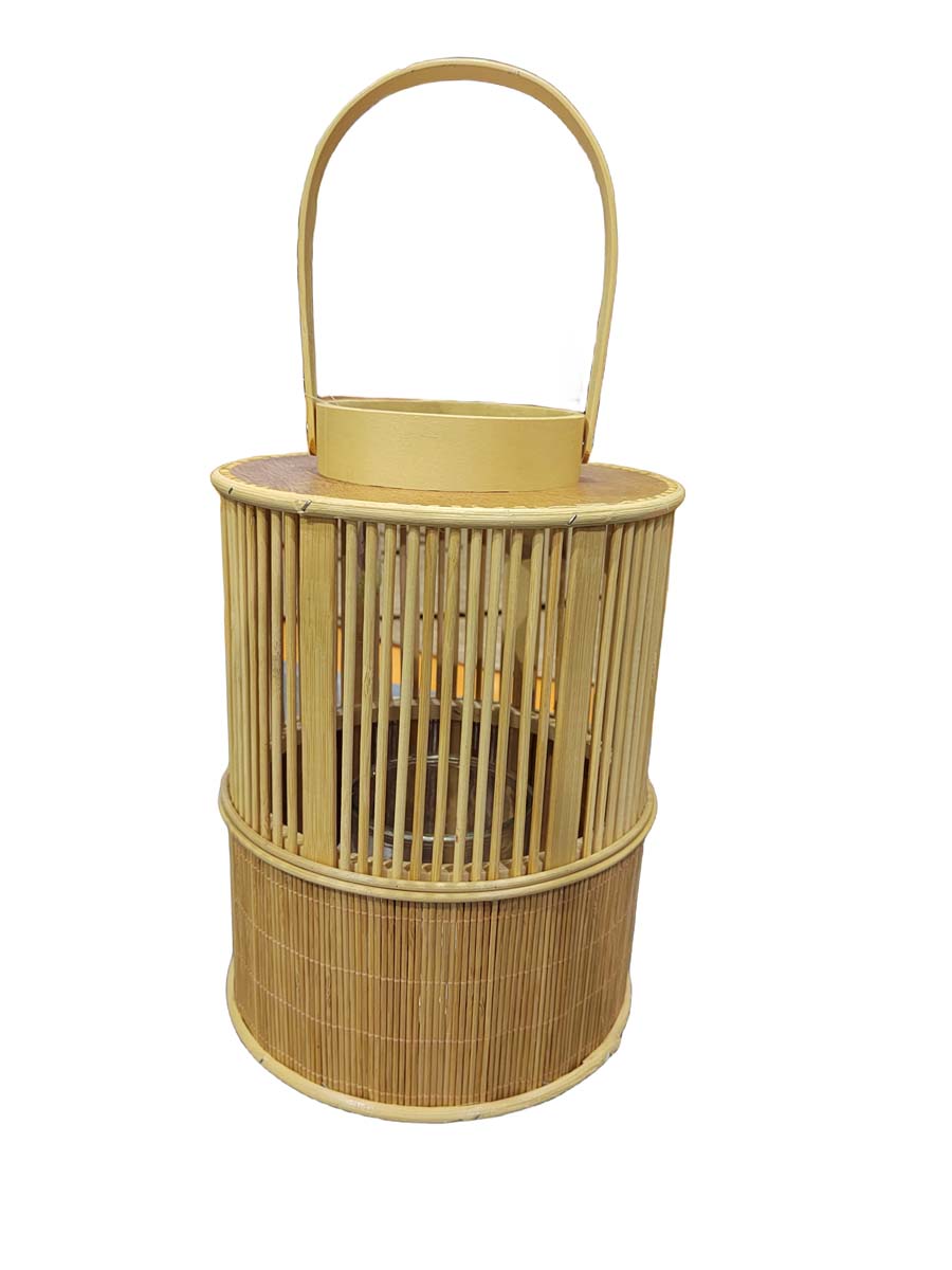JK Home Décor - Φανάρι Bamboo με Κηροπήγιο 24x35cm