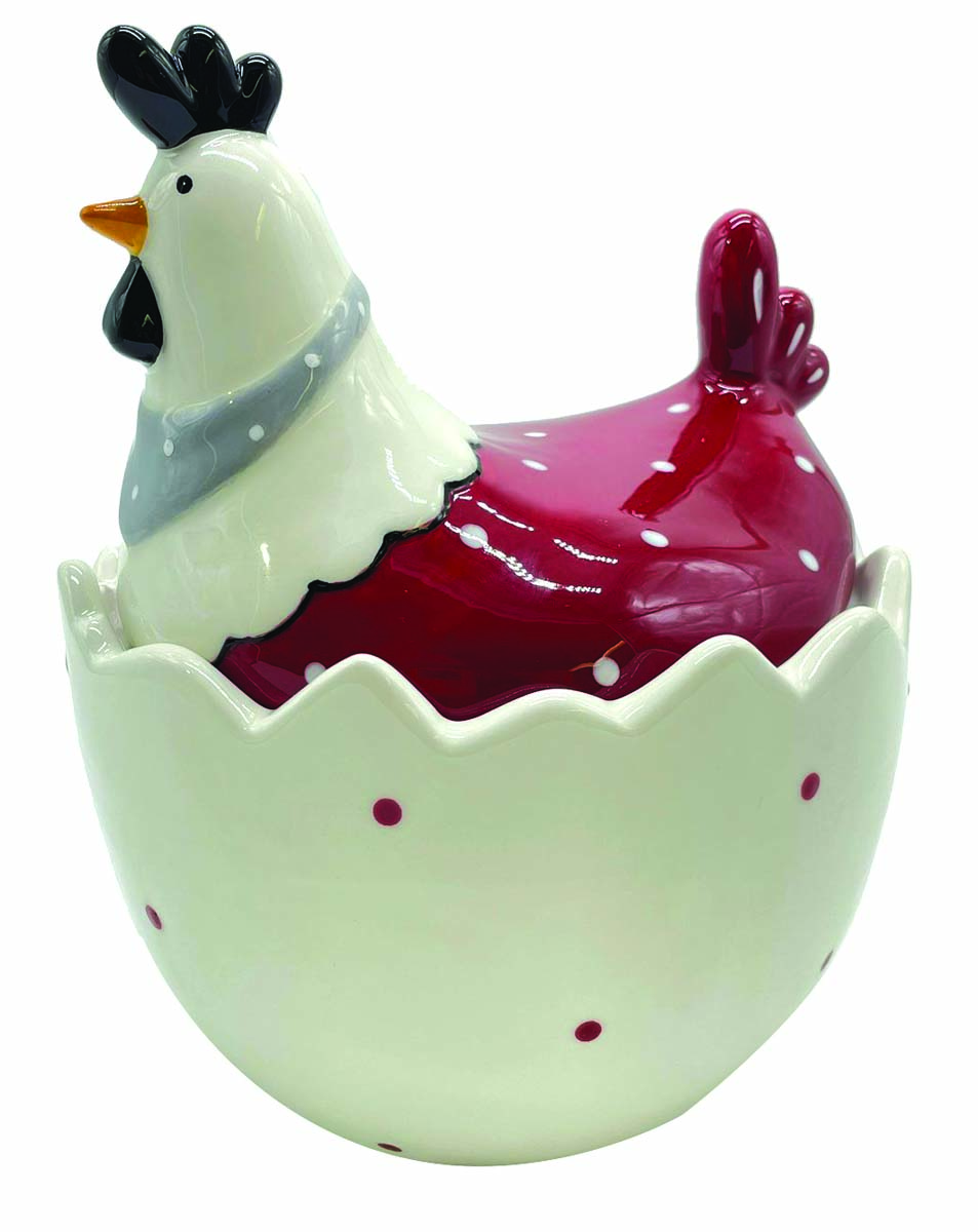 JK Home Décor - Μπισκοτιέρα Κότα Μπορντώ Πουά Κεραμική 16x15x20cm