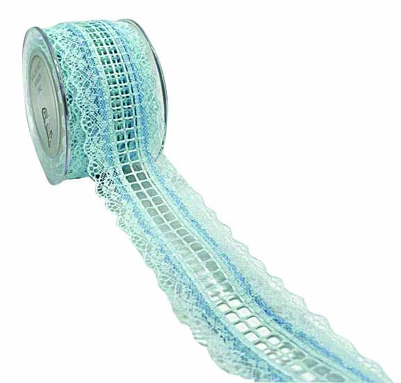 JK Home Décor - Κορδέλα Old Time Classic-Grid Ciel 5.5cmx4.5m