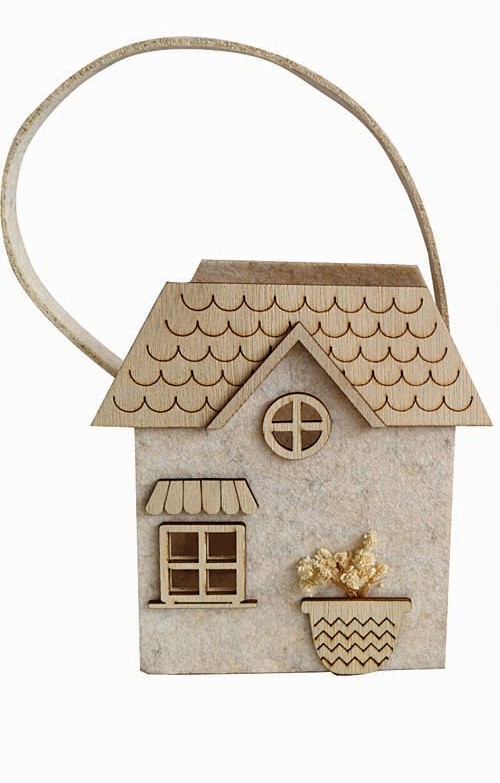 JK Home Décor - Καλάθι Τσόχινο με Σπίτι Μπεζ 15x8.5x15.5cm