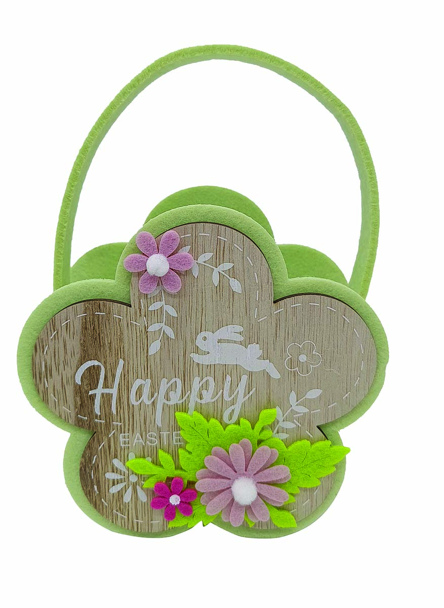 JK Home Décor - Καλάθι Τσόχινο με Λουλούδι Πράσινο 14x6.5x13.5cm