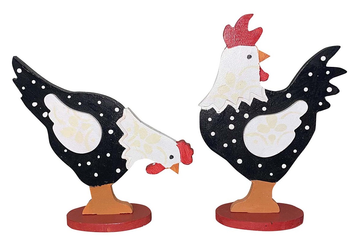 JK Home Décor - Κότα από Ξύλο S/2 20x12 & 18x15cm