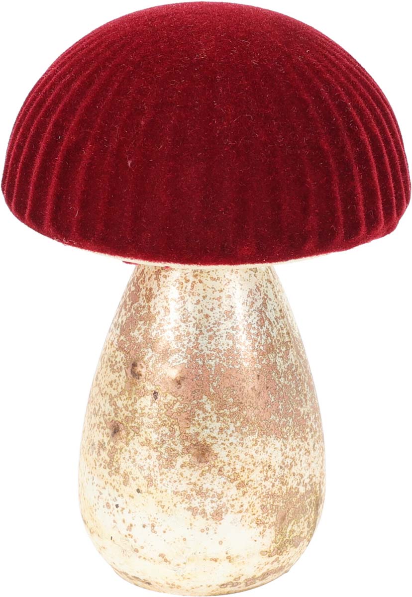 JK Home Décor - Μανιτάρι από Γυαλί με Βελούδο Κόκκινο 9x13cm