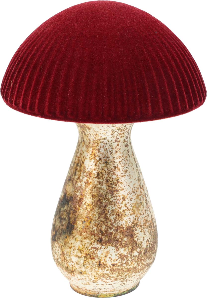 JK Home Décor - Μανιτάρι από Γυαλί με Βελούδο Κόκκινο 14x21cm