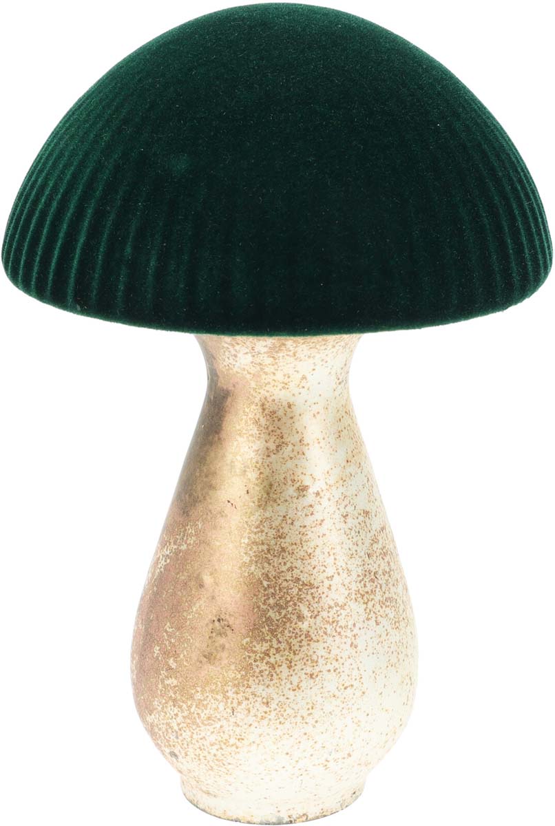 JK Home Décor - Μανιτάρι από Γυαλί με Βελούδο Πράσινο 14x21cm