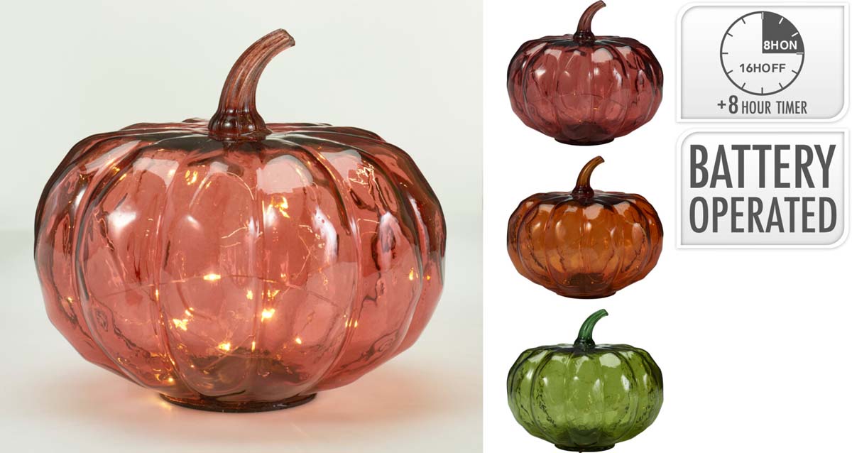 JK Home Décor - Κολοκύθα LED από Γυαλί 20x17cm 3Σχδ
