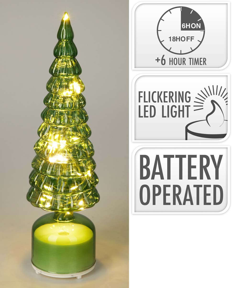 JK Home Décor - Δέντρο LED από Γυαλί με Κίνηση Πράσινο 9x36cm 2Σχδ
