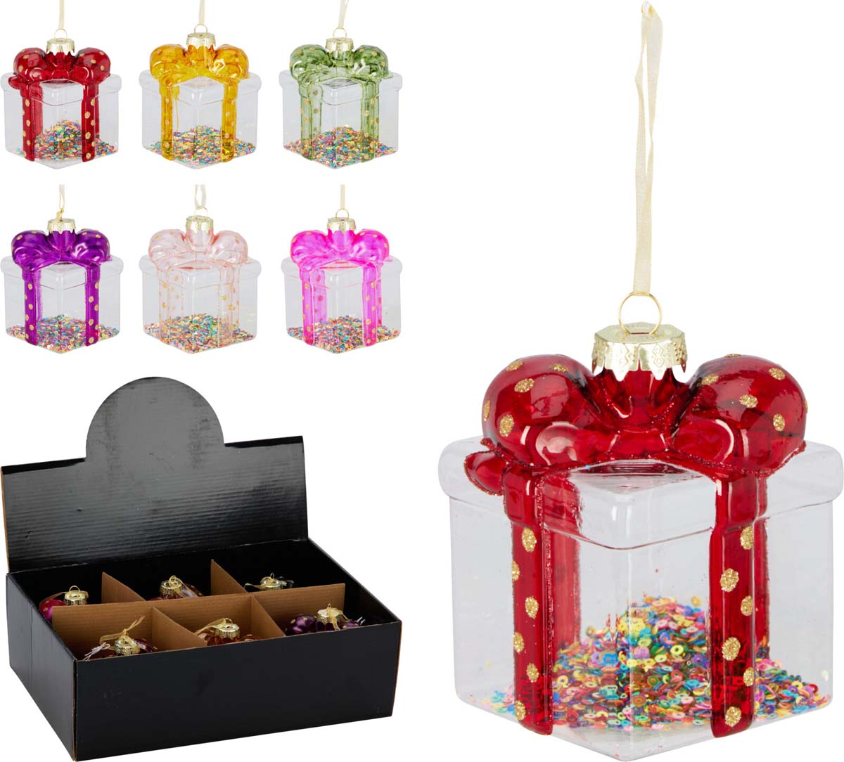 JK Home Décor - Στολίδι Δώρο από Γυαλί 8x9.5cm 6Σχδ