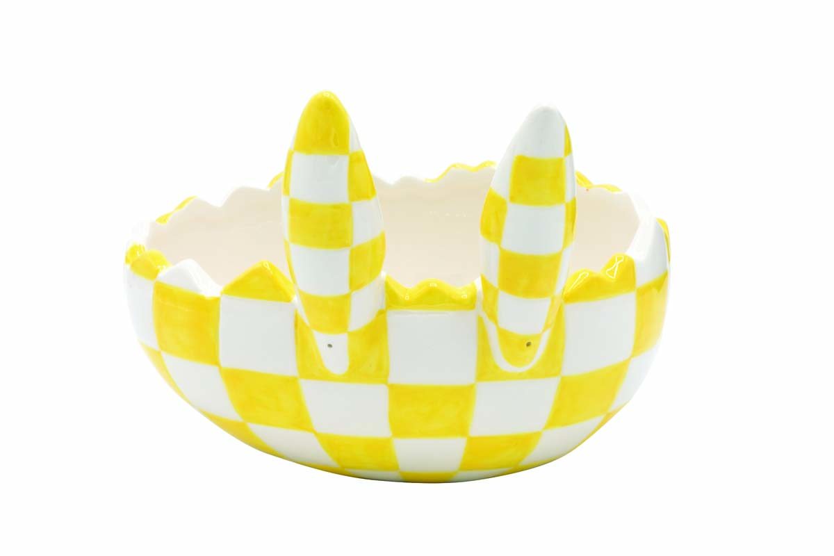 JΚ Home Décor - Μπωλ Κεραμικό Λευκό Κίτρινο 17x14.8x14cm