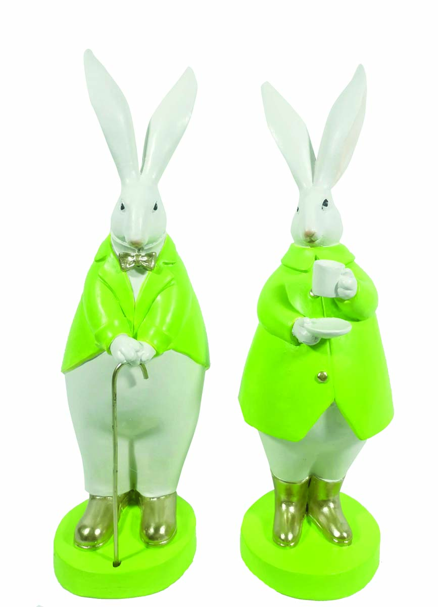 JΚ Home Décor - Λαγoυδάκια Ζευγάρι Πολυρεζίν Λαχανί 34.5cm
